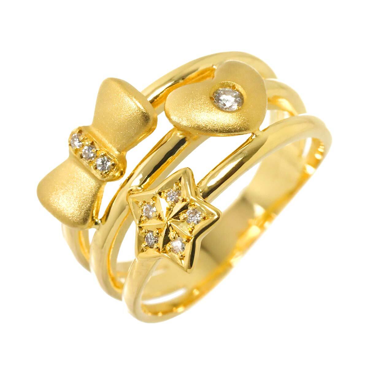 Luxury Promise Japan Diamond 0.10ct Ring 18K YG Yellow Gold 750 7.25-7.5(US) 90280590