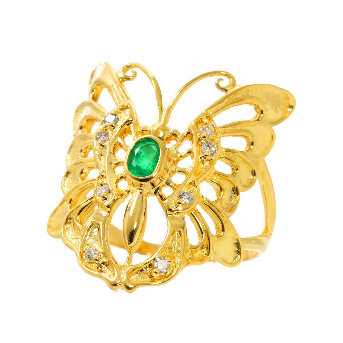 Luxury Promise Japan Emerald 0.18ct Diamond 0.08ct Ring 18K YG 750 size6.25-6.5((US) 90282826