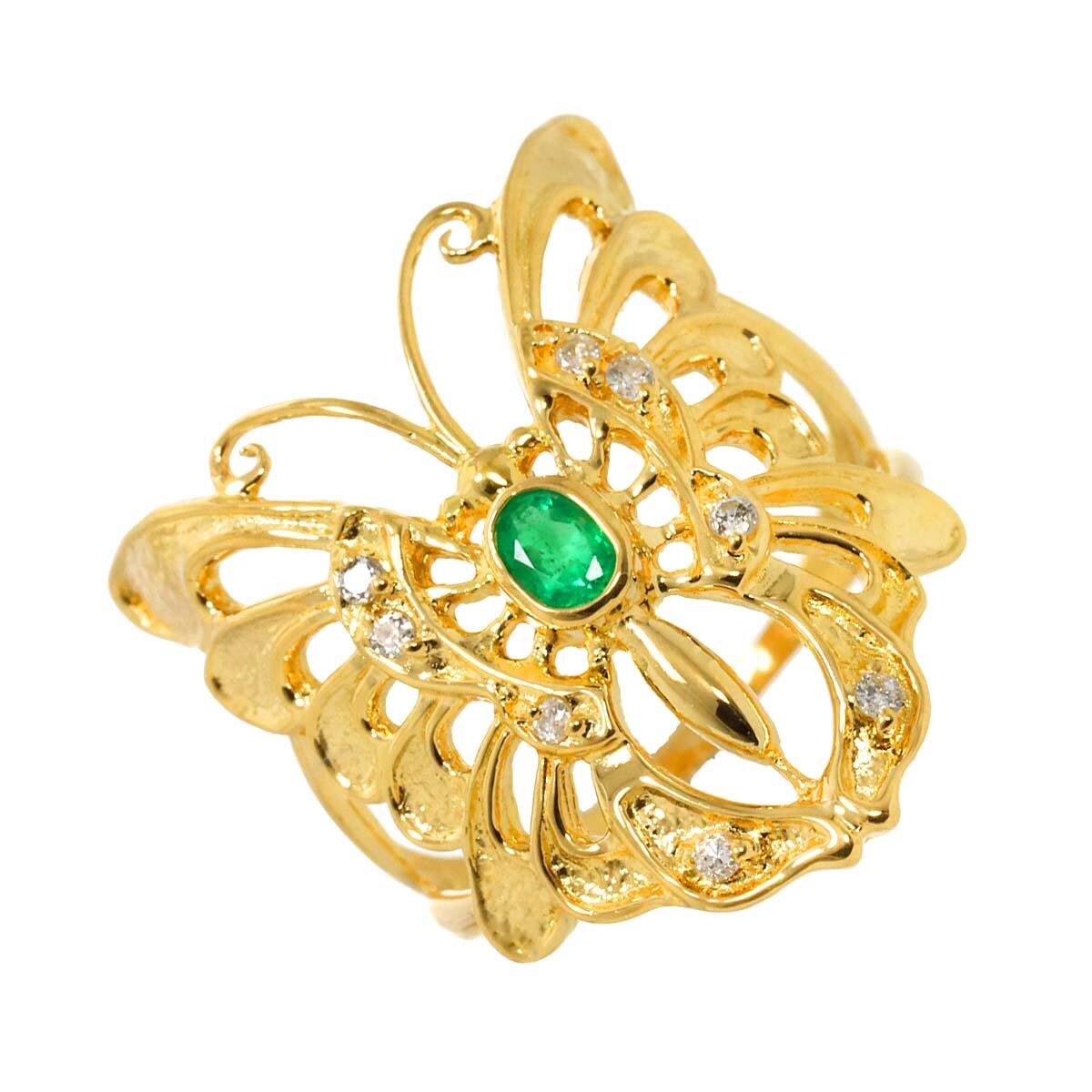 Luxury Promise Japan Emerald 0.18ct Diamond 0.08ct Ring 18K YG 750 size6.25-6.5((US) 90282826