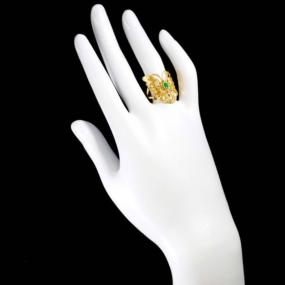 Luxury Promise Japan Emerald 0.18ct Diamond 0.08ct Ring 18K YG 750 size6.25-6.5((US) 90282826