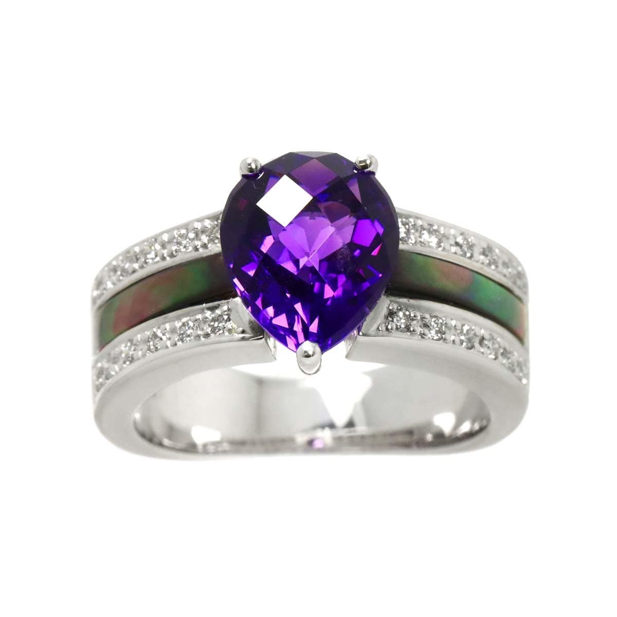 Luxury Promise Japan TASAKI Amethyst MOP Diamond 0.19ct Ring 18K WG 750 Size5.5-5.75(US) 90282348