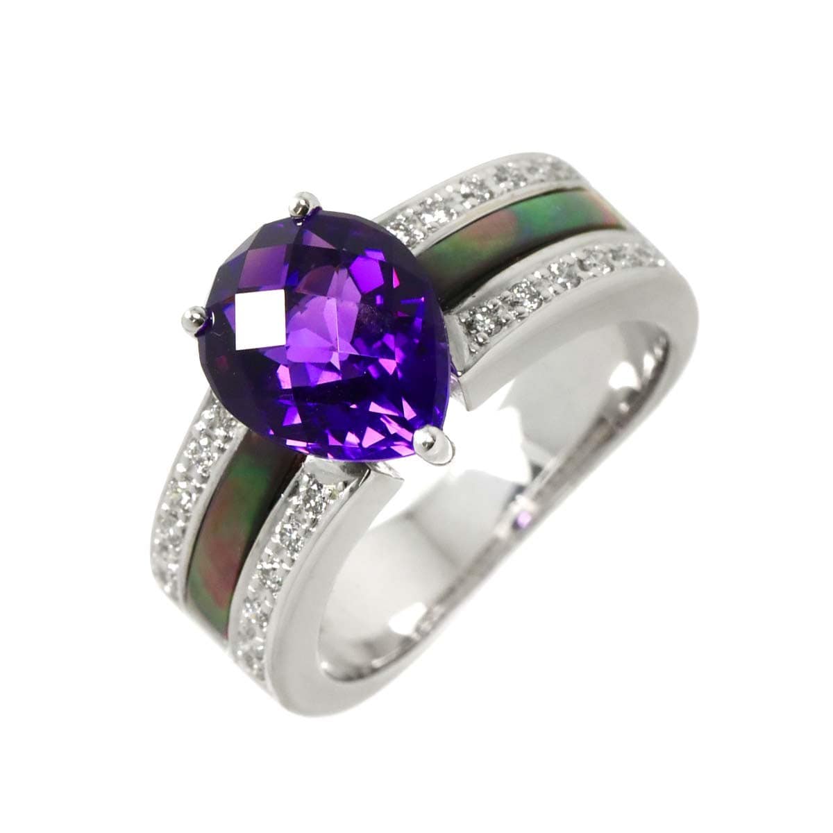 Luxury Promise Japan TASAKI Amethyst MOP Diamond 0.19ct Ring 18K WG 750 Size5.5-5.75(US) 90282348