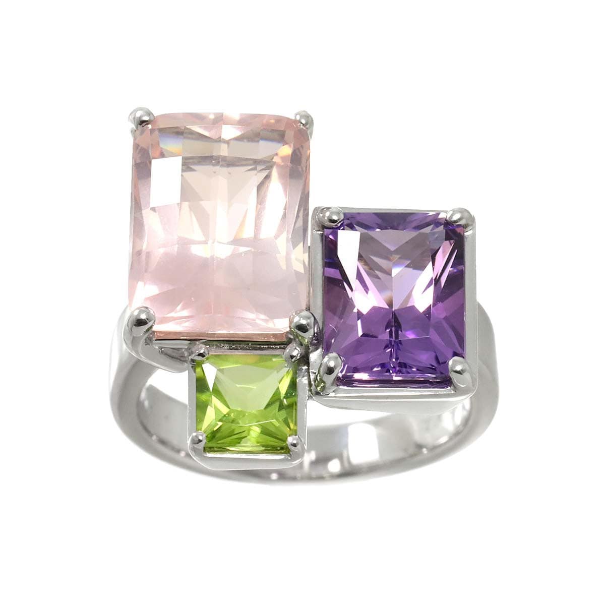 Luxury Promise Japan TASAKI Rose Quartz Amethyst Peridot Ring 18K WG 750 6.25-6.5(US) 90288367