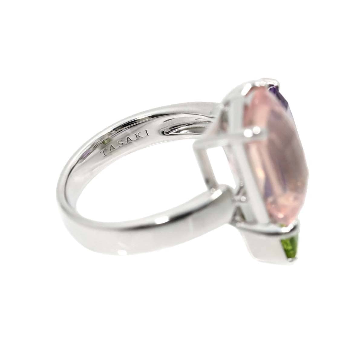 Luxury Promise Japan TASAKI Rose Quartz Amethyst Peridot Ring 18K WG 750 6.25-6.5(US) 90288367