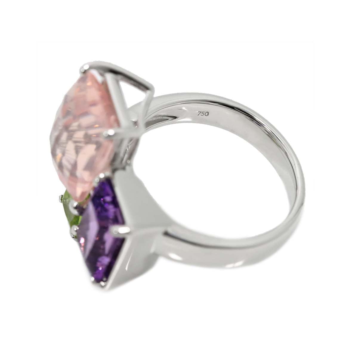 Luxury Promise Japan TASAKI Rose Quartz Amethyst Peridot Ring 18K WG 750 6.25-6.5(US) 90288367
