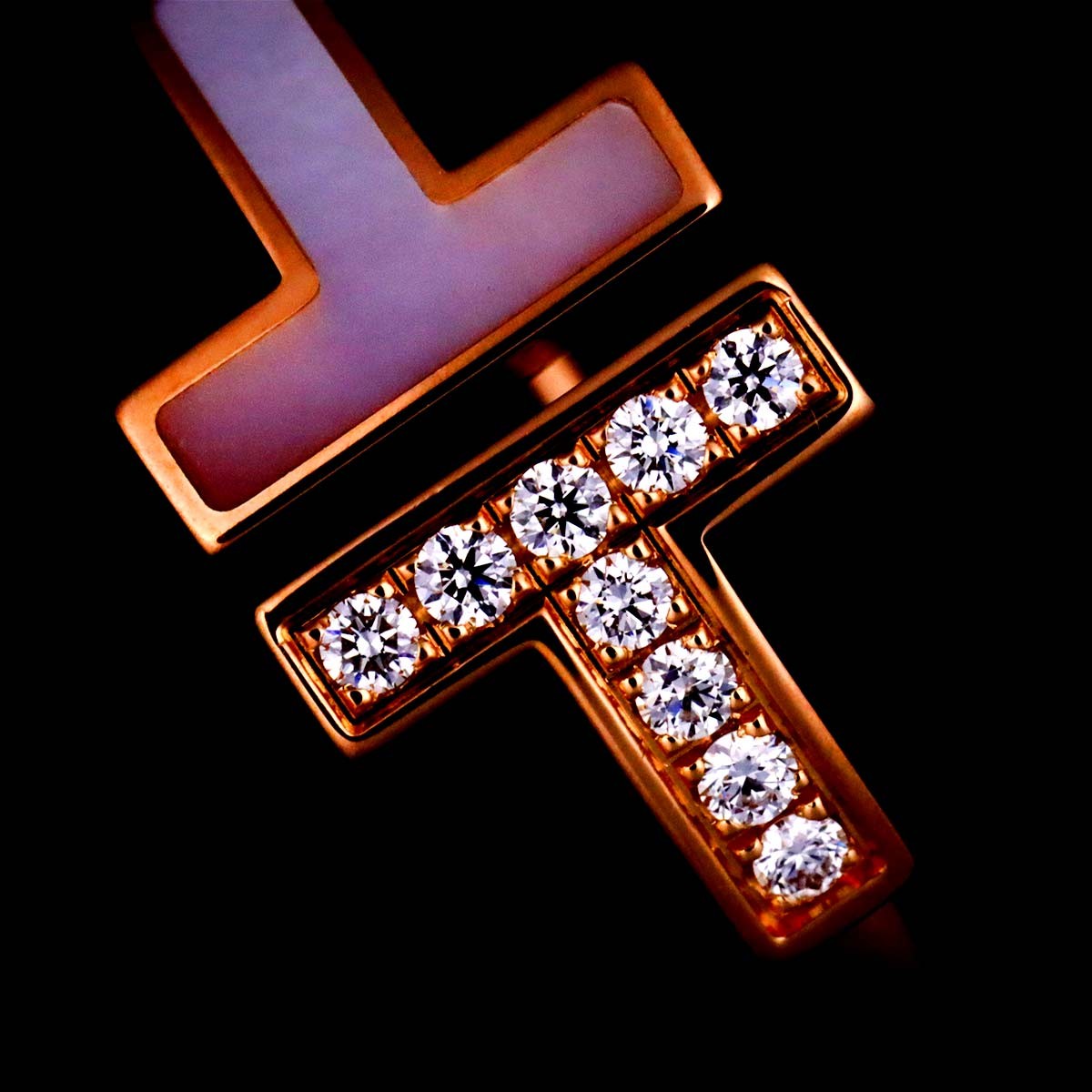 Luxury Promise Japan TIFFANY Co. T Wire Diamond Mother of Pearl MOP Ring 18K PG 750 6(US) 90287453