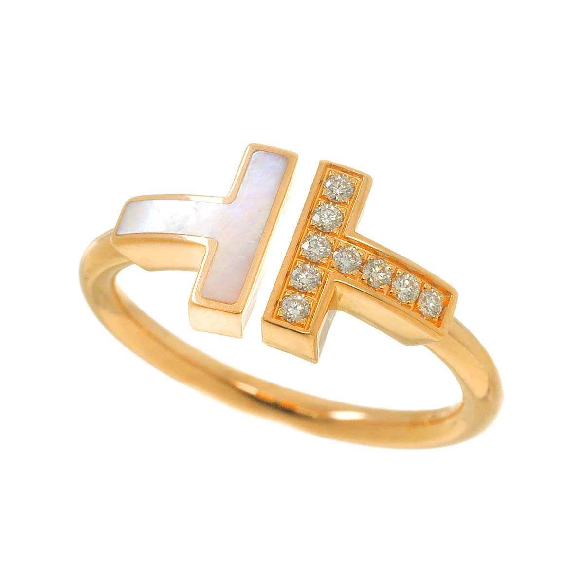 Luxury Promise Japan TIFFANY Co. T Wire Diamond Mother of Pearl MOP Ring 18K PG 750 6(US) 90287453