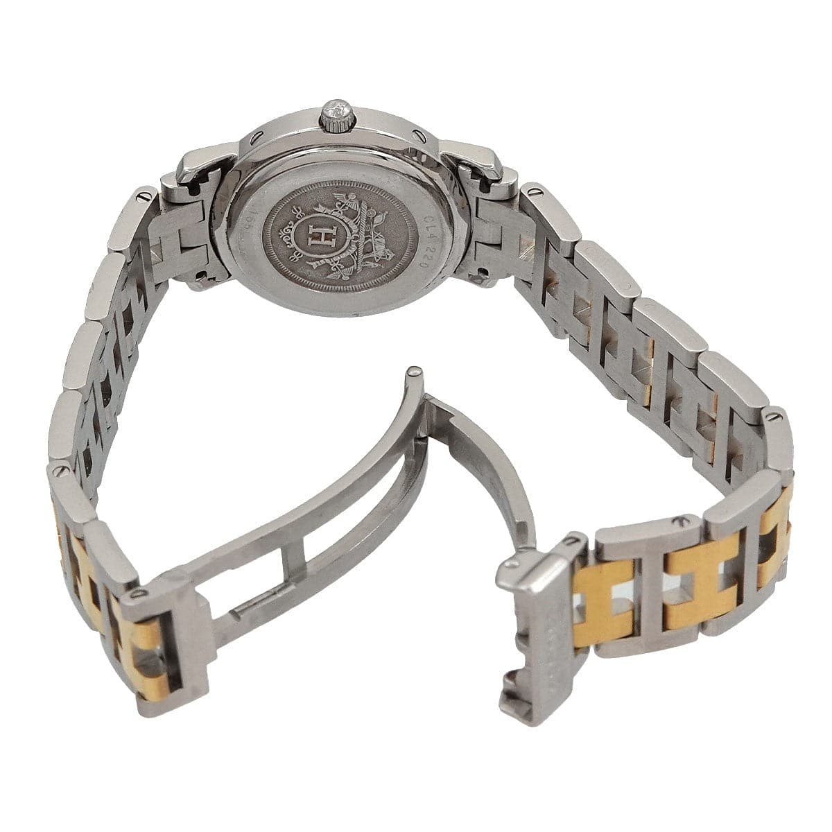 Luxury Promise Japan HERMES Clipper Two Tone CL4 220 Quartz Date cream Dial Ladies Watch 90301346