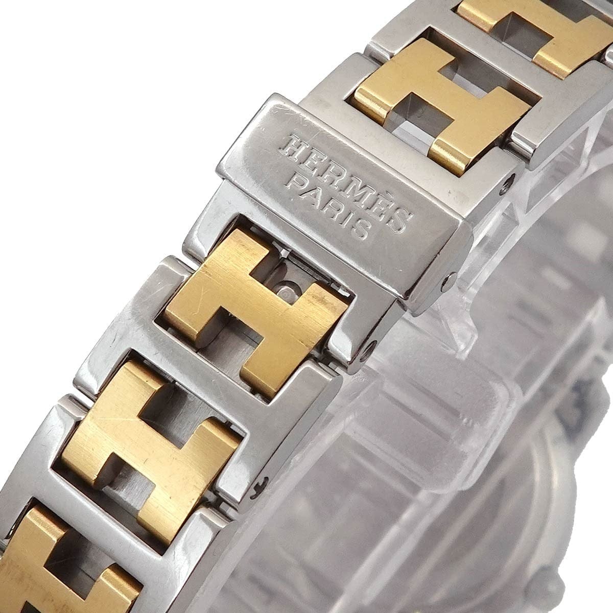 Luxury Promise Japan HERMES Clipper Two Tone CL4 220 Quartz Date cream Dial Ladies Watch 90301346