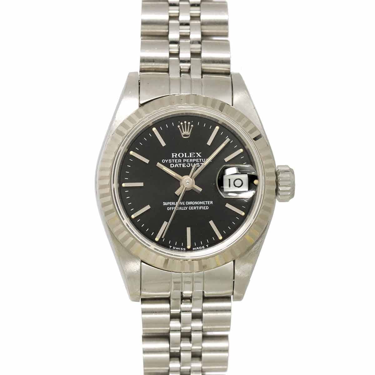 Luxury Promise Japan ROLEX Datejust 69174 Serial S Black Dial 750 White Gold Ladies Watch 90307044