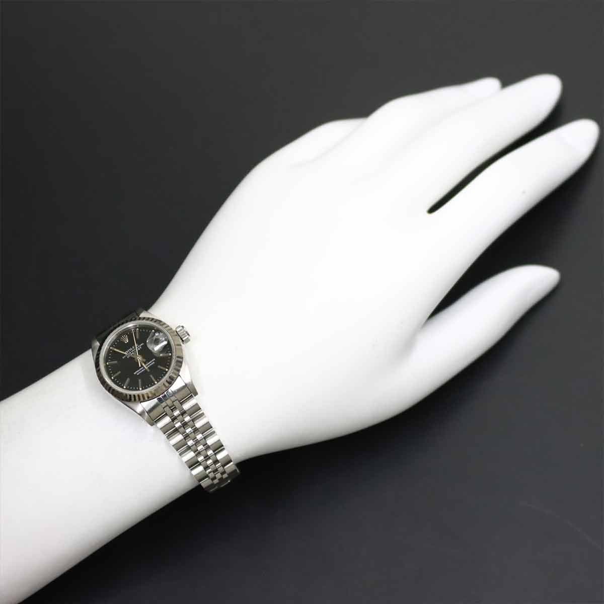 Luxury Promise Japan ROLEX Datejust 69174 Serial S Black Dial 750 White Gold Ladies Watch 90307044