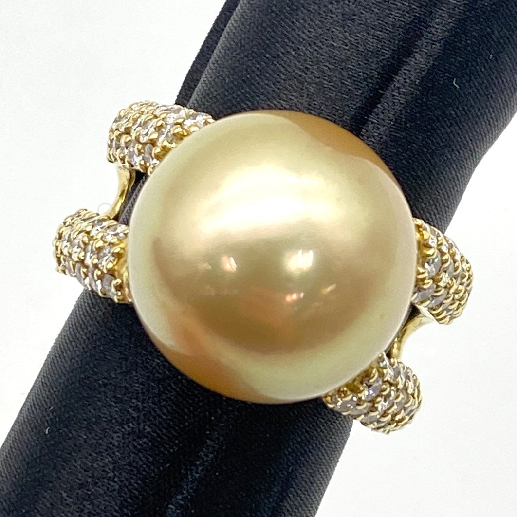Luxury Promise Japan K18 White South Sea Pearl Ring HWP16.1mm D1.40 Moon.R Shinkaken 22.9g US7.25 53284