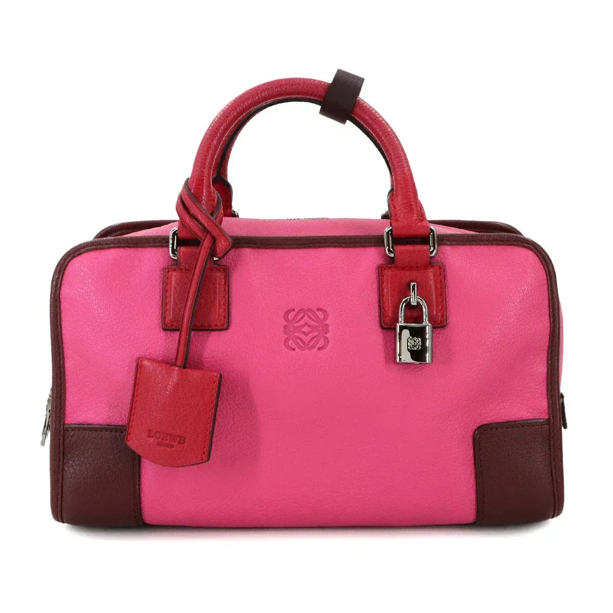 Luxury Promise Japan LOEWE Amazona 28 Hand Bag Leather Pink Bordeaux Red Anagram Purse 90287613