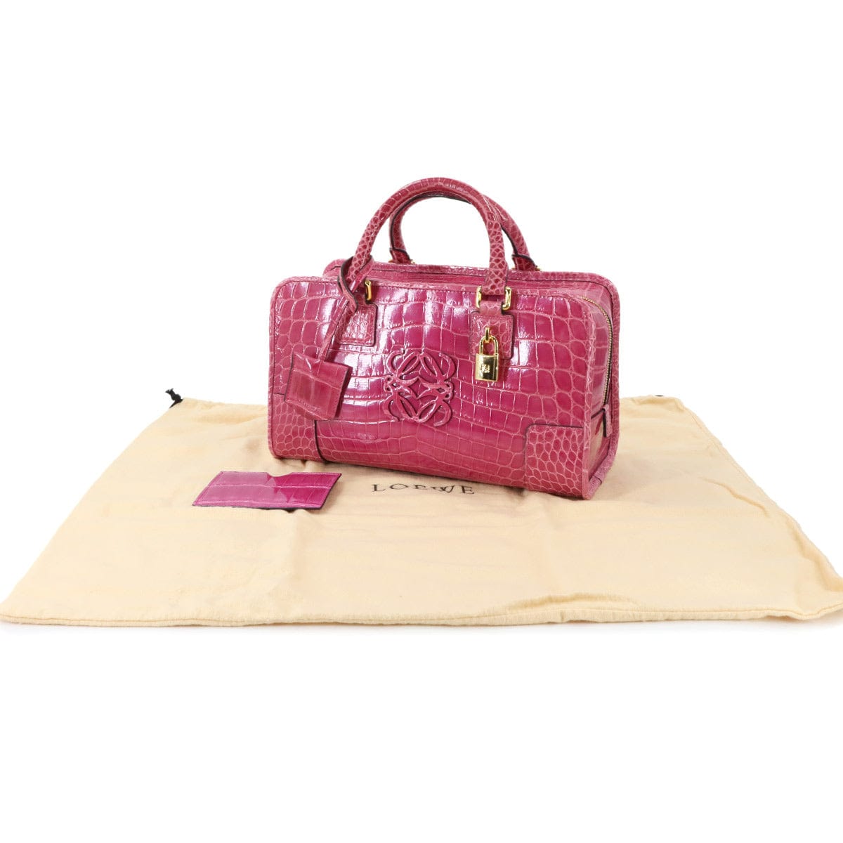 Luxury Promise Japan LOEWE Crocodile Amazona 28 Handbag in Pink and Gold with Amazona Hardware, 90288063