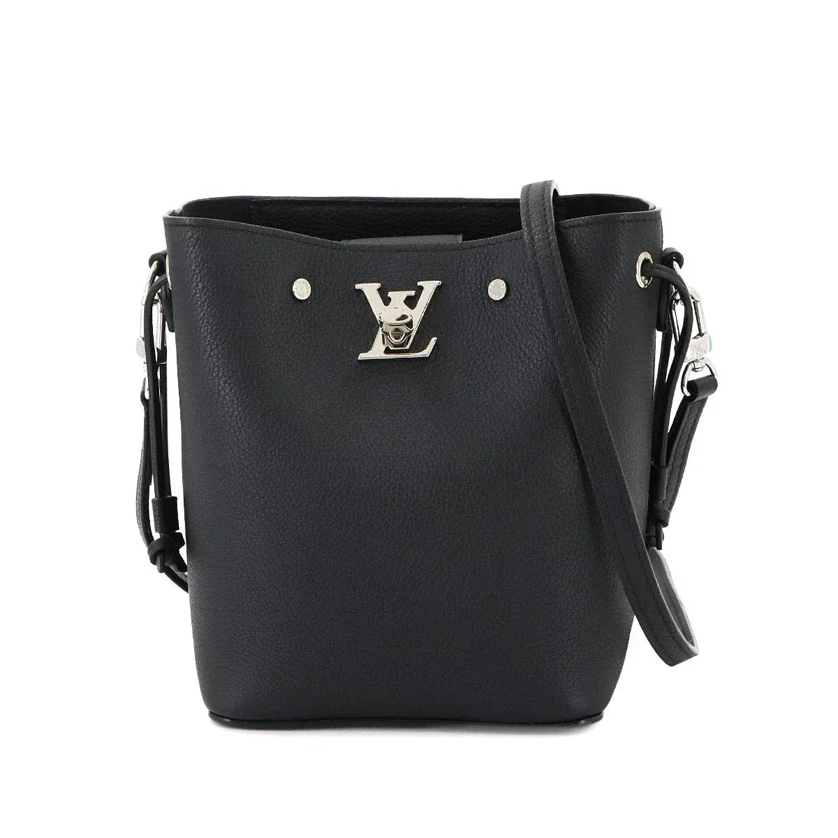 Luxury Promise Japan LOUIS VUITTON Nano Lock Me Bucket Shoulder Bag Leather Noir M68709 90285252