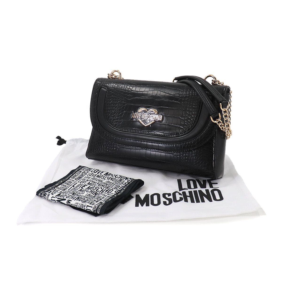 Luxury Promise Japan MOSCHINO Chain Shoulder Bag PU Black Crocodile Embossed JC4320PP9EKB100A Shoulder Bag Moschino 90255272