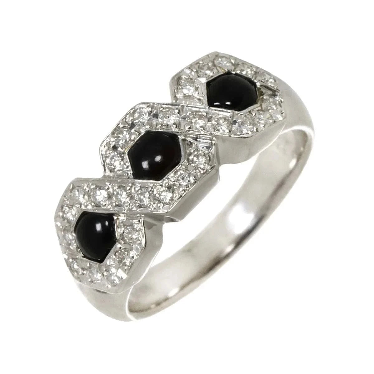 Luxury Promise Japan Onyx Diamond 0.31ct Ring Pt Platinum size6-6.25(US) 90289810
