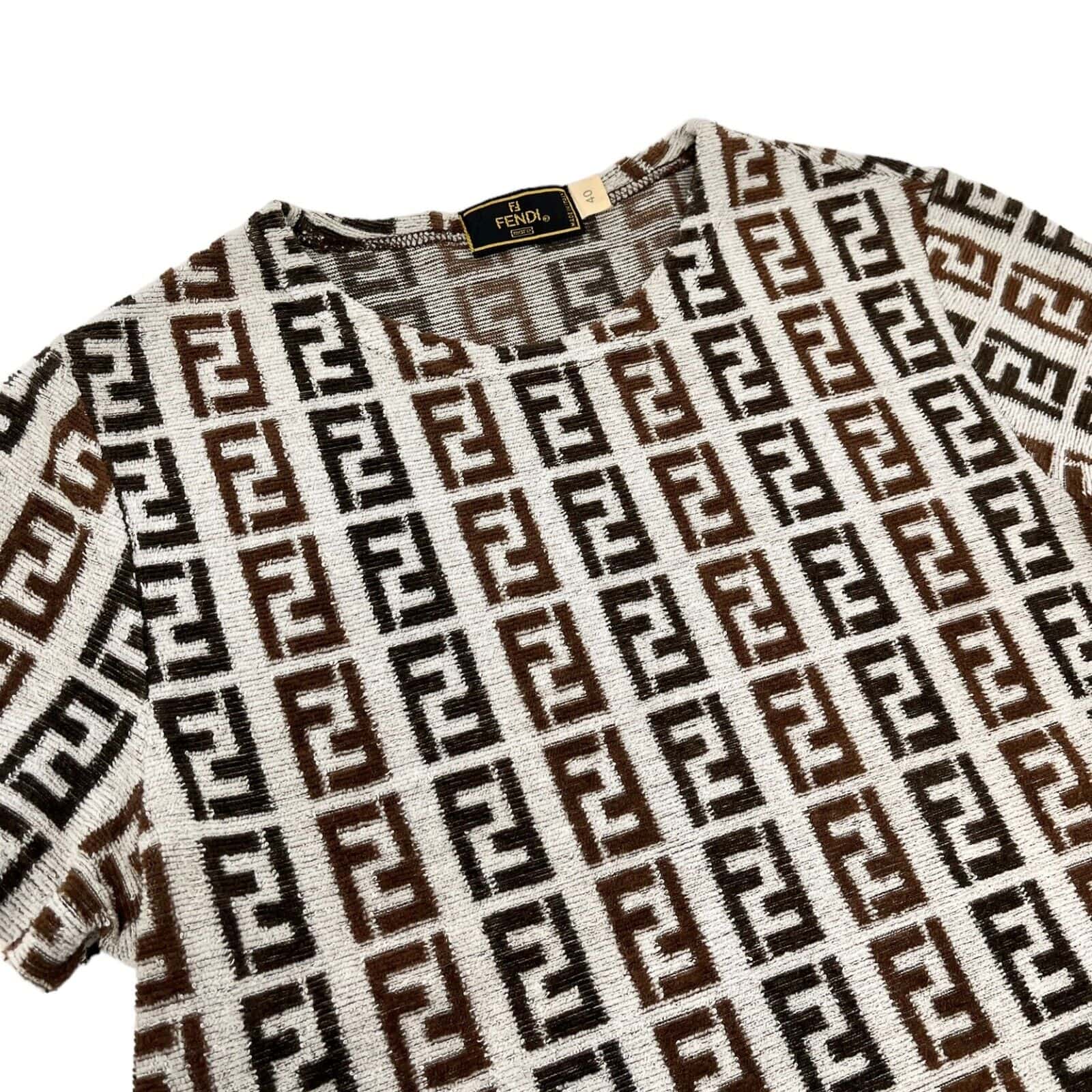 Luxury Promise Japan FENDI Vintage Zucca Monogram Cropped Top Mini Skirt Set #40 Brown Rank AB