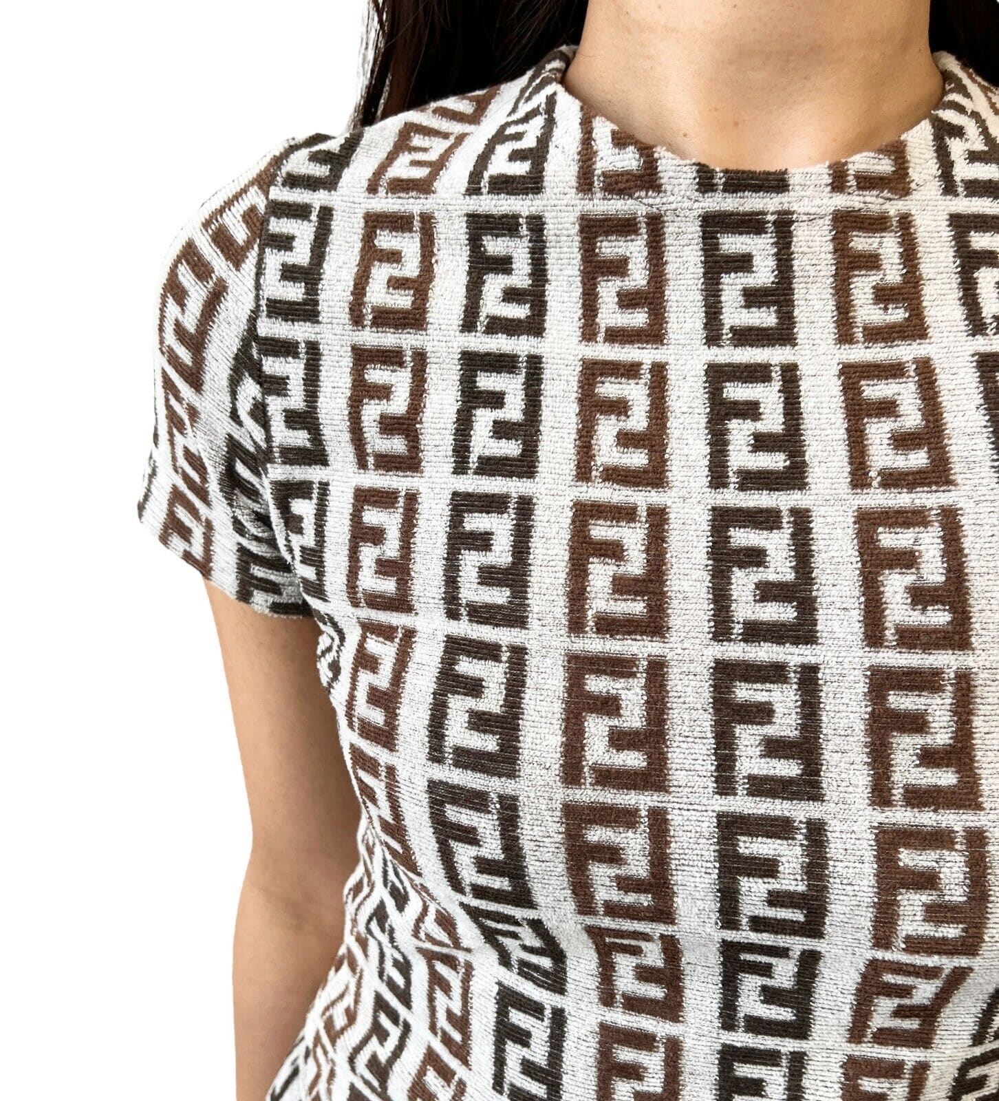 Luxury Promise Japan FENDI Vintage Zucca Monogram Cropped Top Mini Skirt Set #40 Brown Rank AB