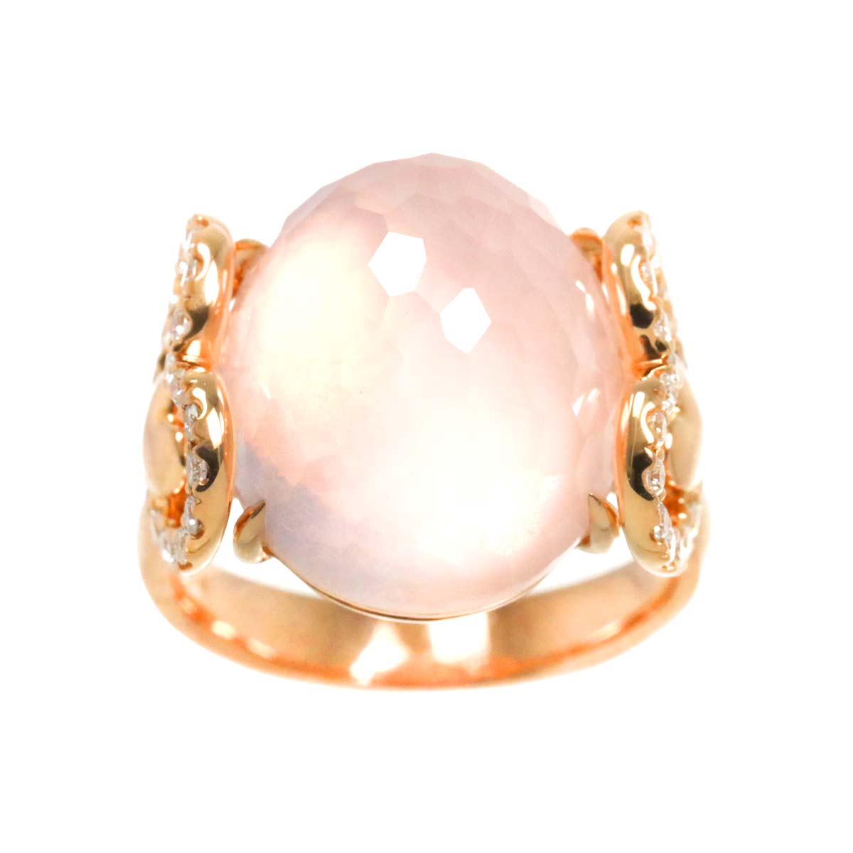 Luxury Promise Japan Ponte Vecchio Size 10 Ring Rose Quartz Diamond 0.34ct K18 PG Pink Gold 750 Ring Heart Rose Quartz Ring Ponte Vecchio 90273752