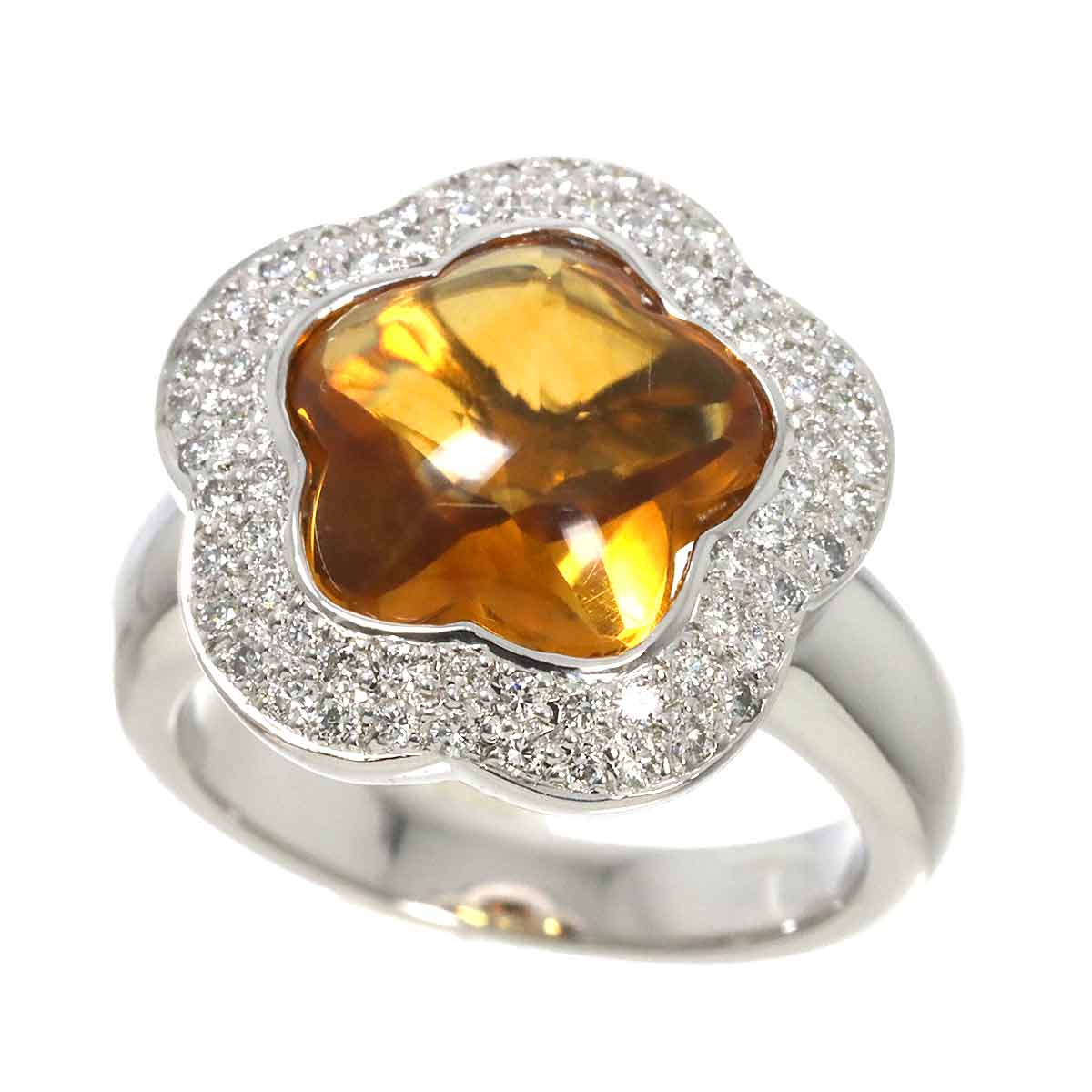 Ring size 12, citrine, diamond, 0.43ct, K18 WG, white gold, 750 