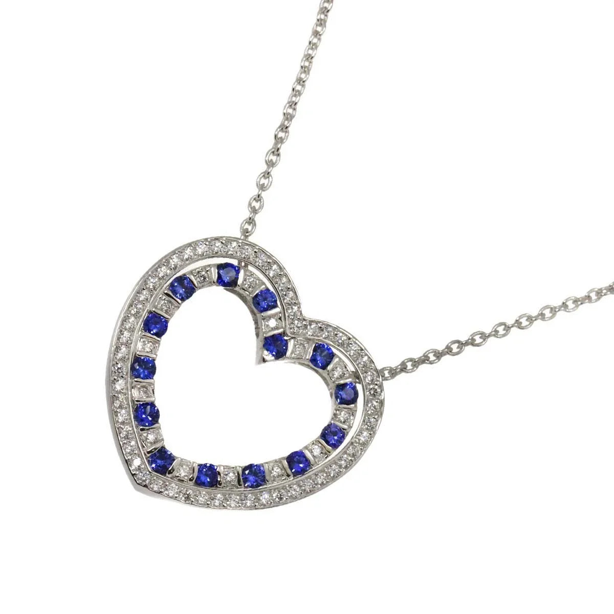 Luxury Promise Japan Sapphire Diamond Necklace 14K WG White Gold 585 90287092