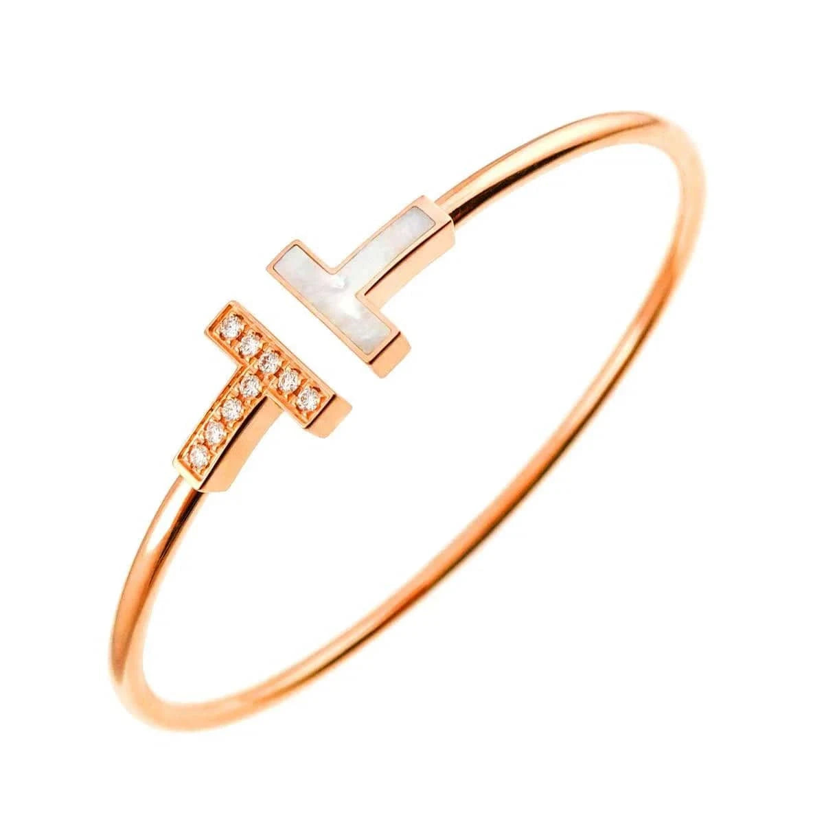 Luxury Promise Japan TIFFANY Co. TWire Mother of Pearl MOP Diamond Bracelet MM 18K PG 750 90274135