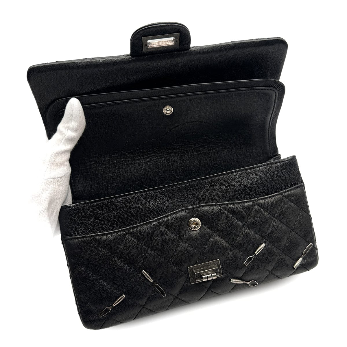 Luxury Promise Japan VINTAGE CHANEL 2.55 CHAIN SHOULDER BAG BLACK LEATHER CUTLERY CARM 90316165