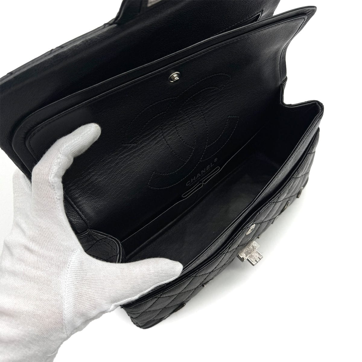 Luxury Promise Japan VINTAGE CHANEL 2.55 CHAIN SHOULDER BAG BLACK LEATHER CUTLERY CARM 90316165