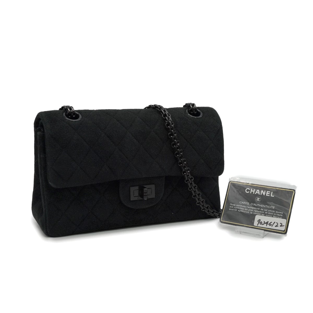 Luxury Promise Japan VINTAGE CHANEL 2.55 MATERASSE CHAIN SHOULDER BAG SO BLACK SUEDE BLACK HARDWARE 90346122