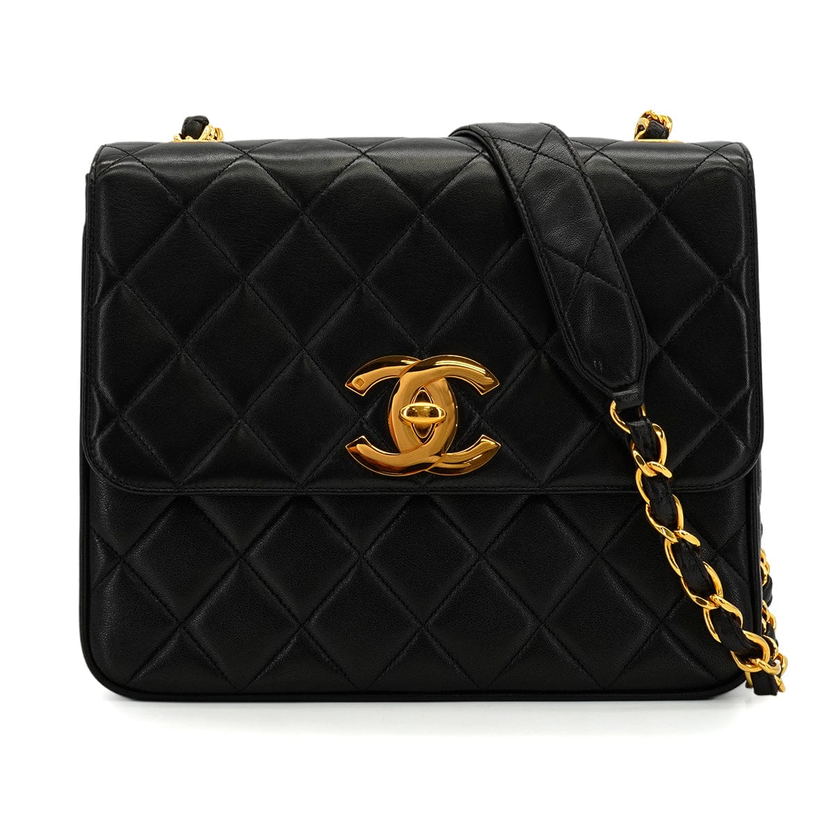 Luxury Promise Japan VINTAGE CHANEL BIC COCO CHAIN SHOULDER BAG BLACK LAMB SKIN GOLD HARDWARE 90345065