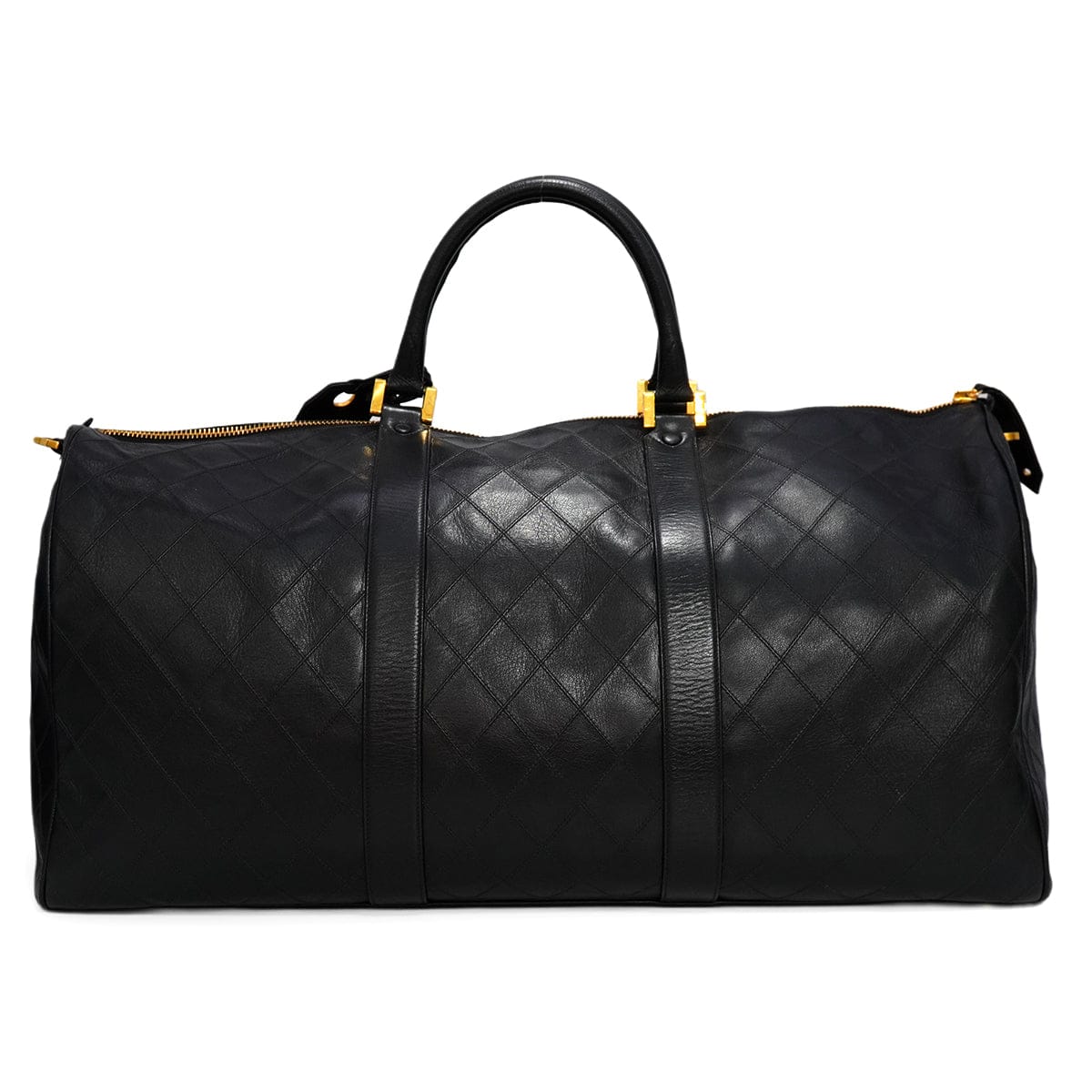 Luxury Promise Japan VINTAGE CHANEL BICOLORE BOSTON SHOULDER BAG BLACK LEATHER GOLD HARDWARE 90346135