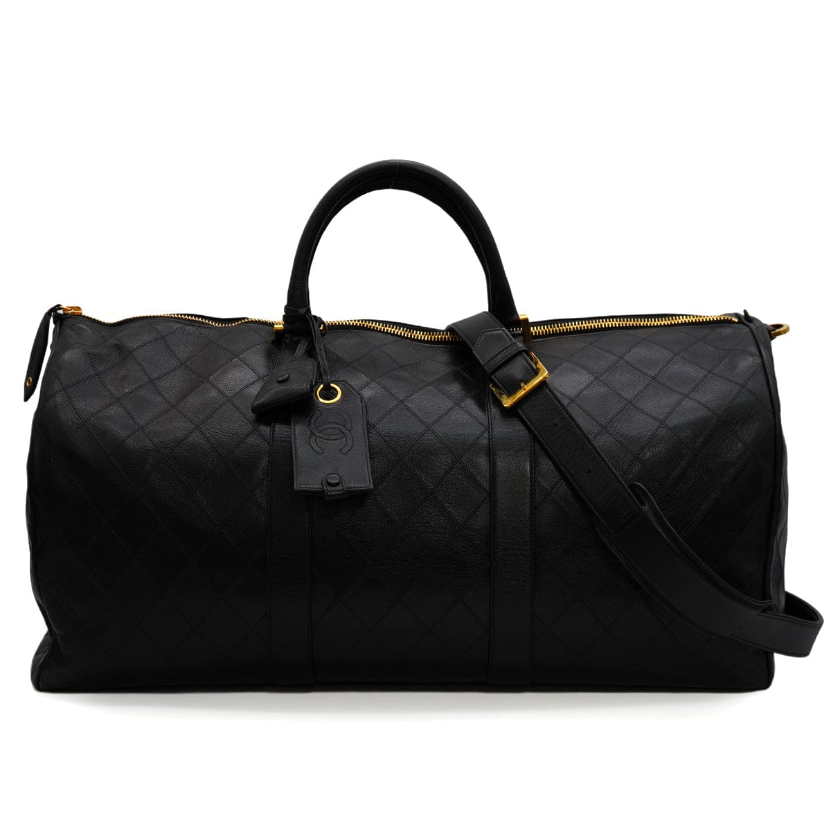 Luxury Promise Japan VINTAGE CHANEL BICOLORE BOSTON SHOULDER BAG BLACK LEATHER GOLD HARDWARE 90346135