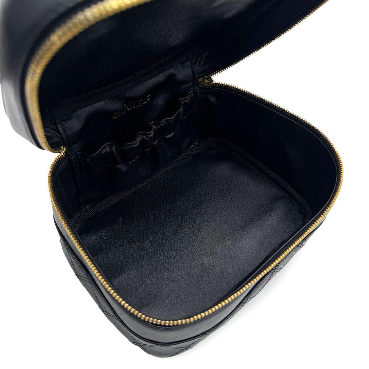 Luxury Promise Japan VINTAGE CHANEL BICOLORE VANITY HAND BAG BLACK LAMB SKIN 90316892
