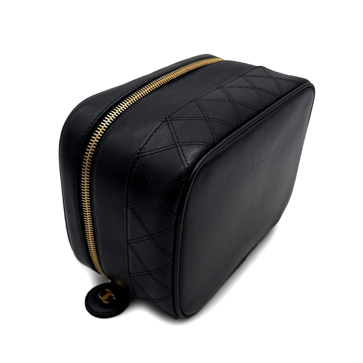 Luxury Promise Japan VINTAGE CHANEL BICOLORE VANITY HAND BAG BLACK LAMB SKIN 90316892