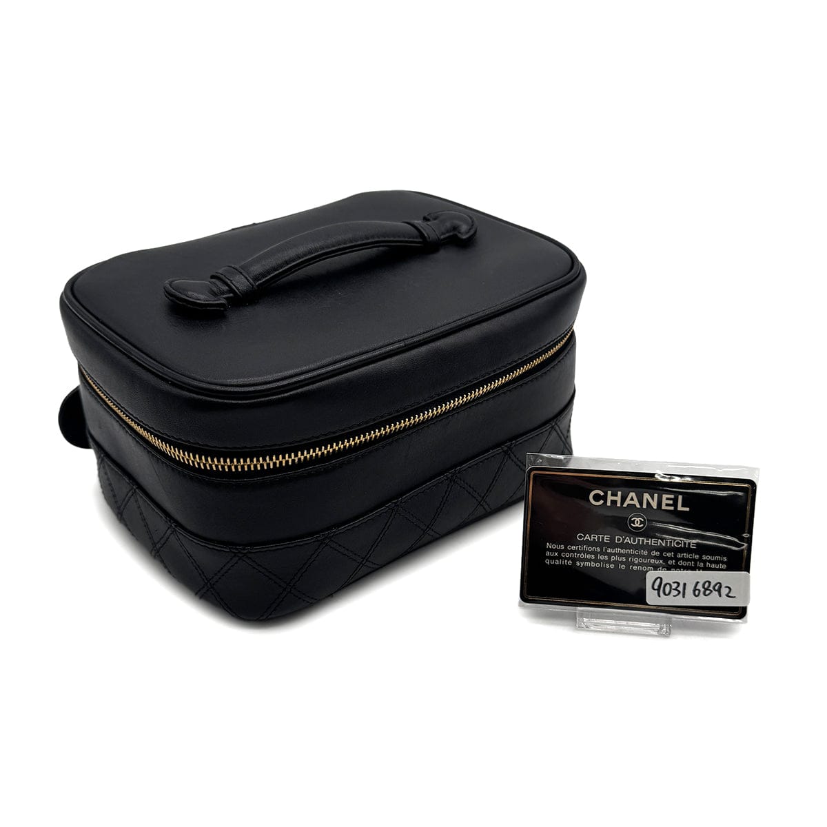 Luxury Promise Japan VINTAGE CHANEL BICOLORE VANITY HAND BAG BLACK LAMB SKIN 90316892