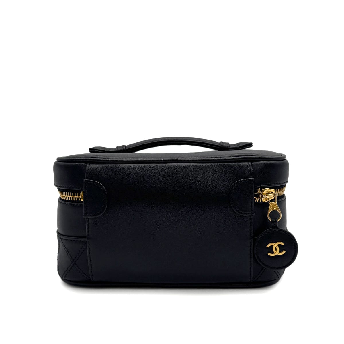 Luxury Promise Japan VINTAGE CHANEL BICOLORE VANITY HAND BAG BLACK LAMB SKIN 90316892