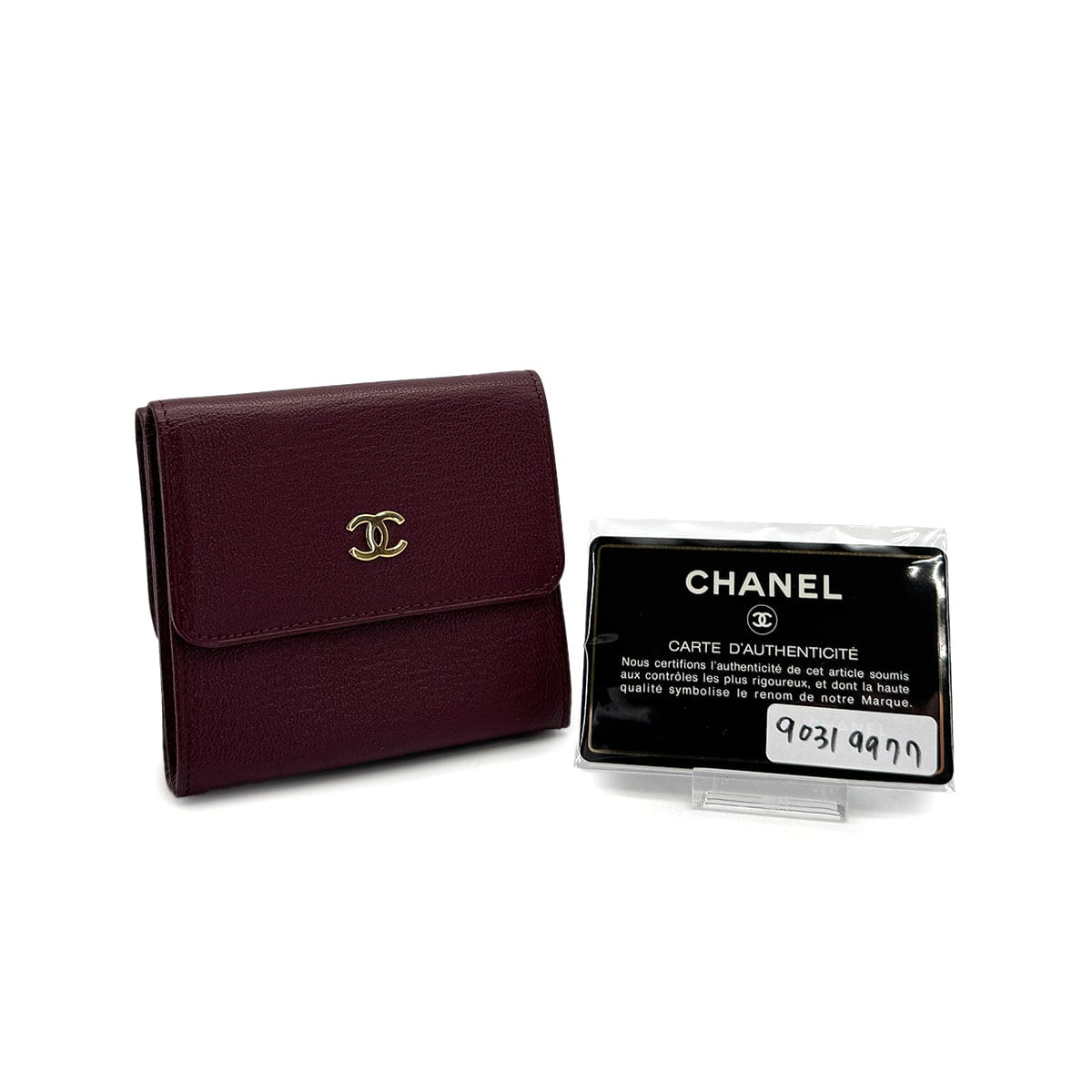 Luxury Promise Japan VINTAGE CHANEL BIFOLD COMPACT WALLET BORDEAUX LEATHER 90319977