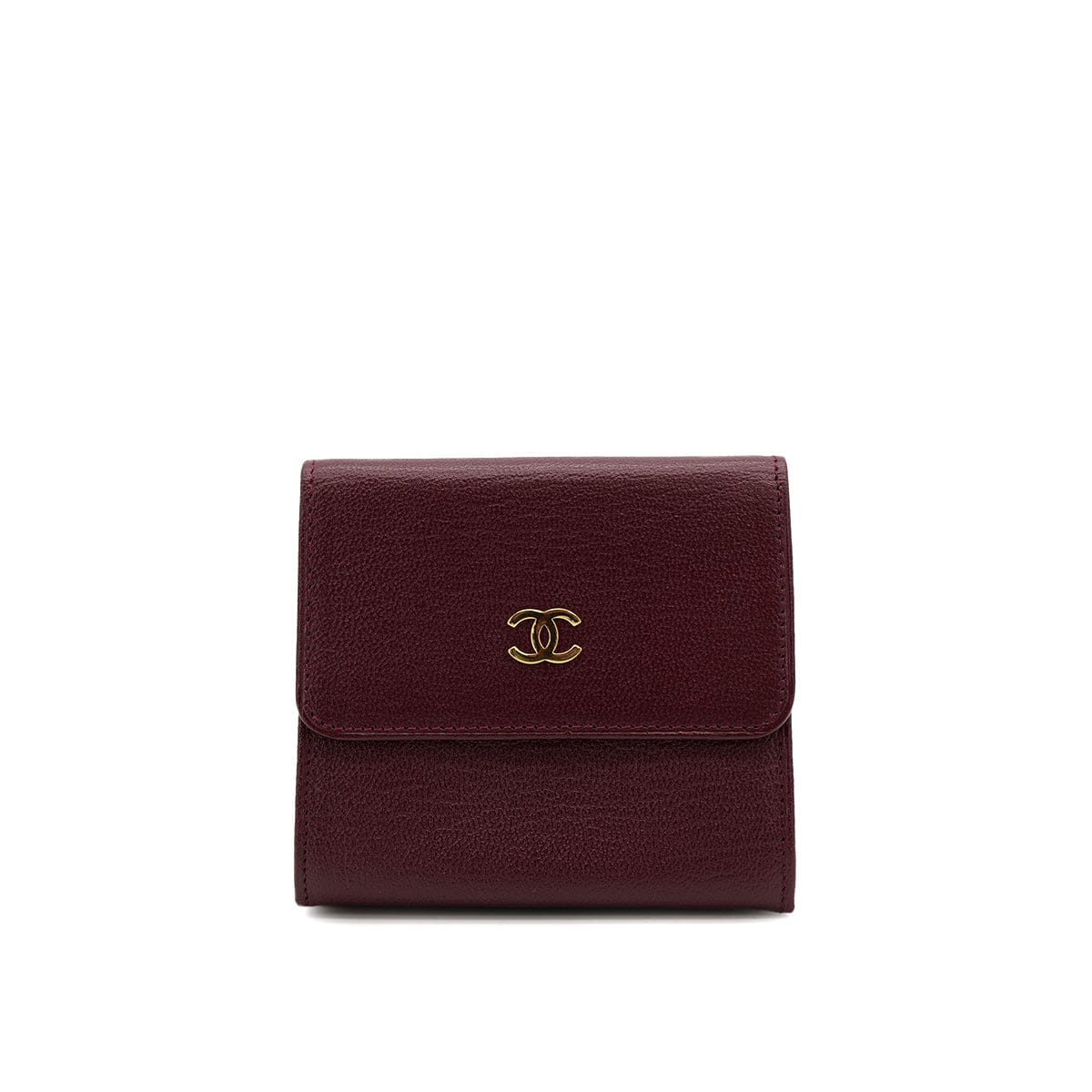 Luxury Promise Japan VINTAGE CHANEL BIFOLD COMPACT WALLET BORDEAUX LEATHER 90319977