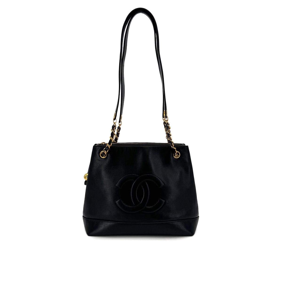 Luxury Promise Japan VINTAGE CHANEL BIG COCO CHAIN SHOULDER BAG BLACK LAMB SKIN GOLD HARDWARE 90317910