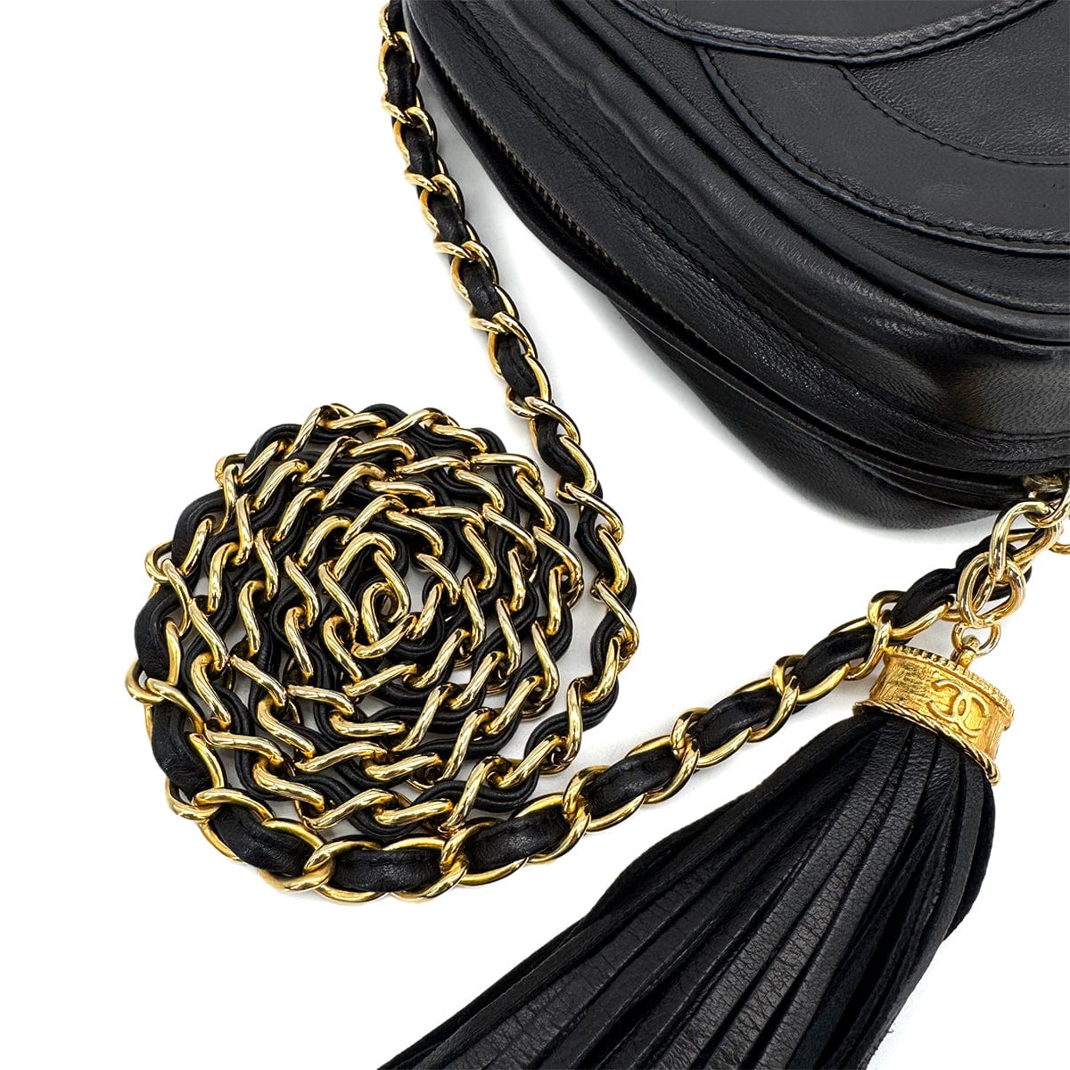 Luxury Promise Japan VINTAGE CHANEL BIG COCO CHAIN SHOULDER BAG FRINGE BLACK LAMB SKIN GOLD HARDWARE 90312606