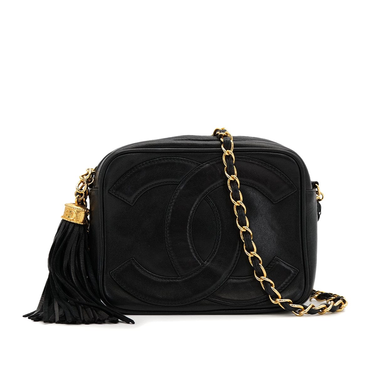 Luxury Promise Japan VINTAGE CHANEL BIG COCO CHAIN SHOULDER BAG FRINGE BLACK LAMB SKIN GOLD HARDWARE 90312606