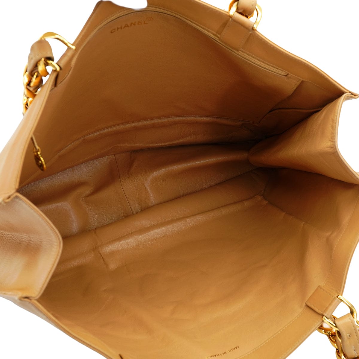 Luxury Promise Japan VINTAGE CHANEL BIG COCO CHAIN TOTE BAG BEIGE LEATHER GOLD HARDWARE 90335291