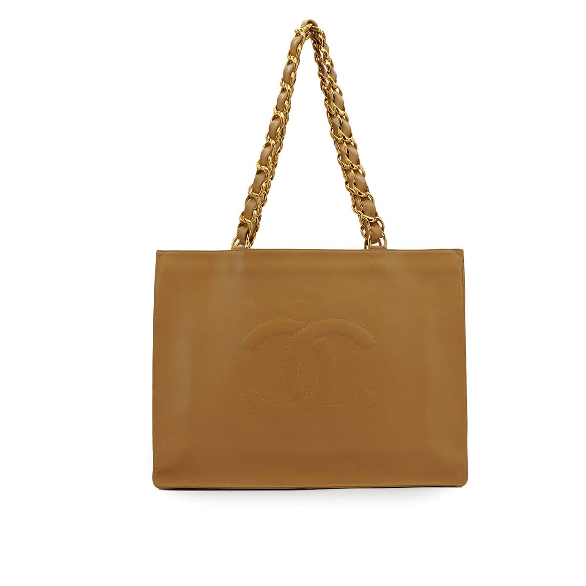 Luxury Promise Japan VINTAGE CHANEL BIG COCO CHAIN TOTE BAG BEIGE LEATHER GOLD HARDWARE 90335291