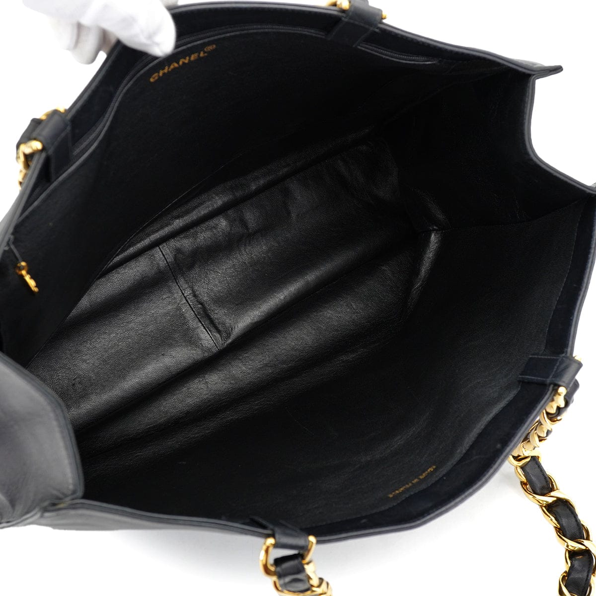 Luxury Promise Japan VINTAGE CHANEL BIG COCO CHAIN TOTE BAG BLACK LEATHER GOLD HARDWARE 90324748
