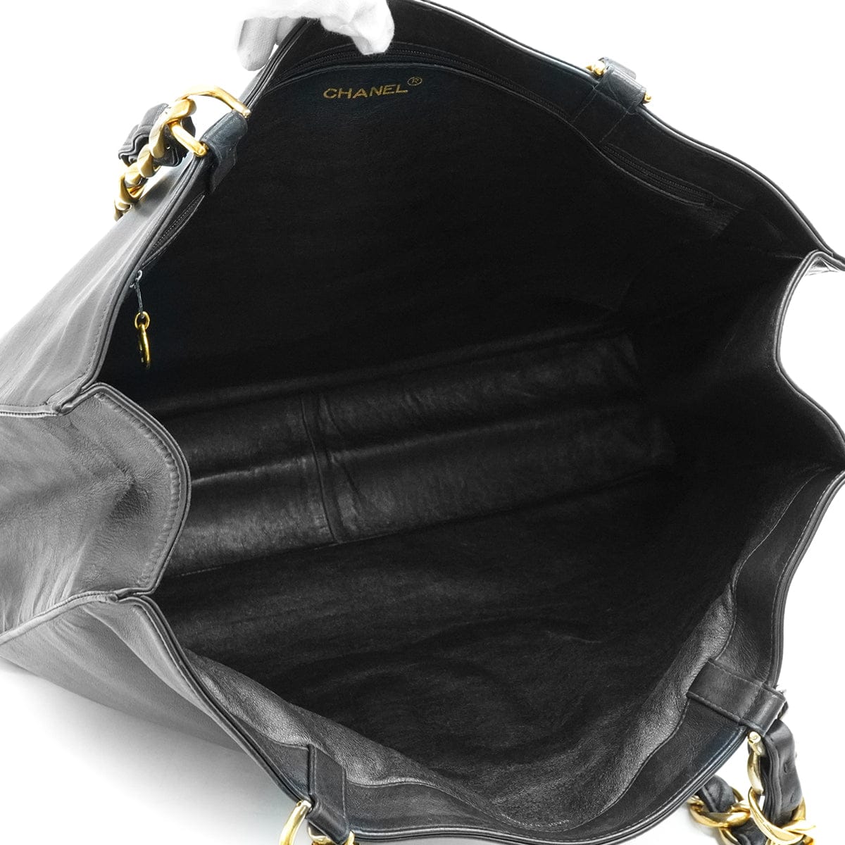 Luxury Promise Japan VINTAGE CHANEL BIG COCO CHAIN TOTE BAG BLACK LEATHER GOLD HARDWARE 90333716
