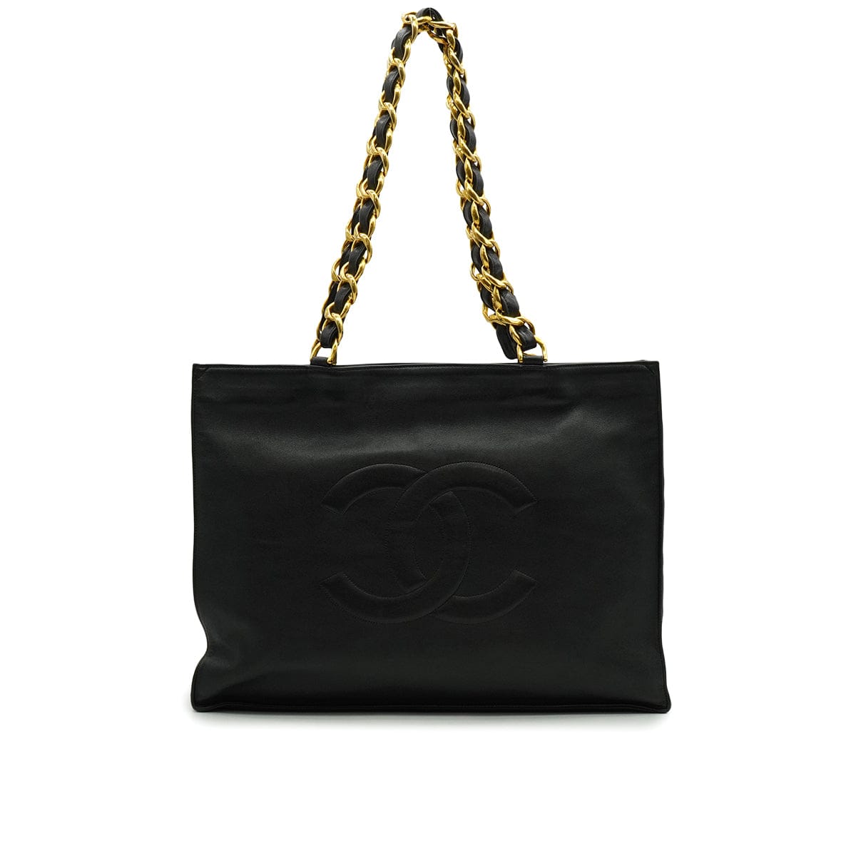 Luxury Promise Japan VINTAGE CHANEL BIG COCO CHAIN TOTE BAG BLACK LEATHER GOLD HARDWARE 90333716