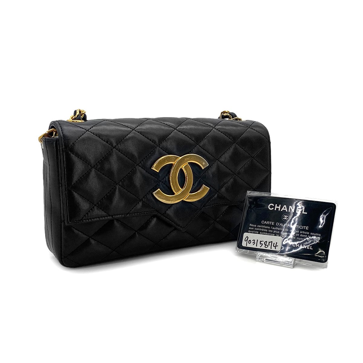 Luxury Promise Japan VINTAGE CHANEL BIG COCO MATELASSE CHAIN SHOULDER BAG BLACK LAMB SKIN GOLD HARDWARE 90315874