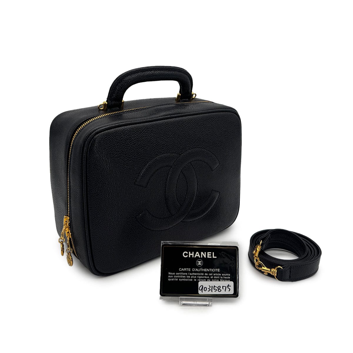 Luxury Promise Japan VINTAGE CHANEL BIG COCO VANITY HAND SHOULDER BAG BLACK CAVIAR SKIN GOLD HARDWARE 90315875