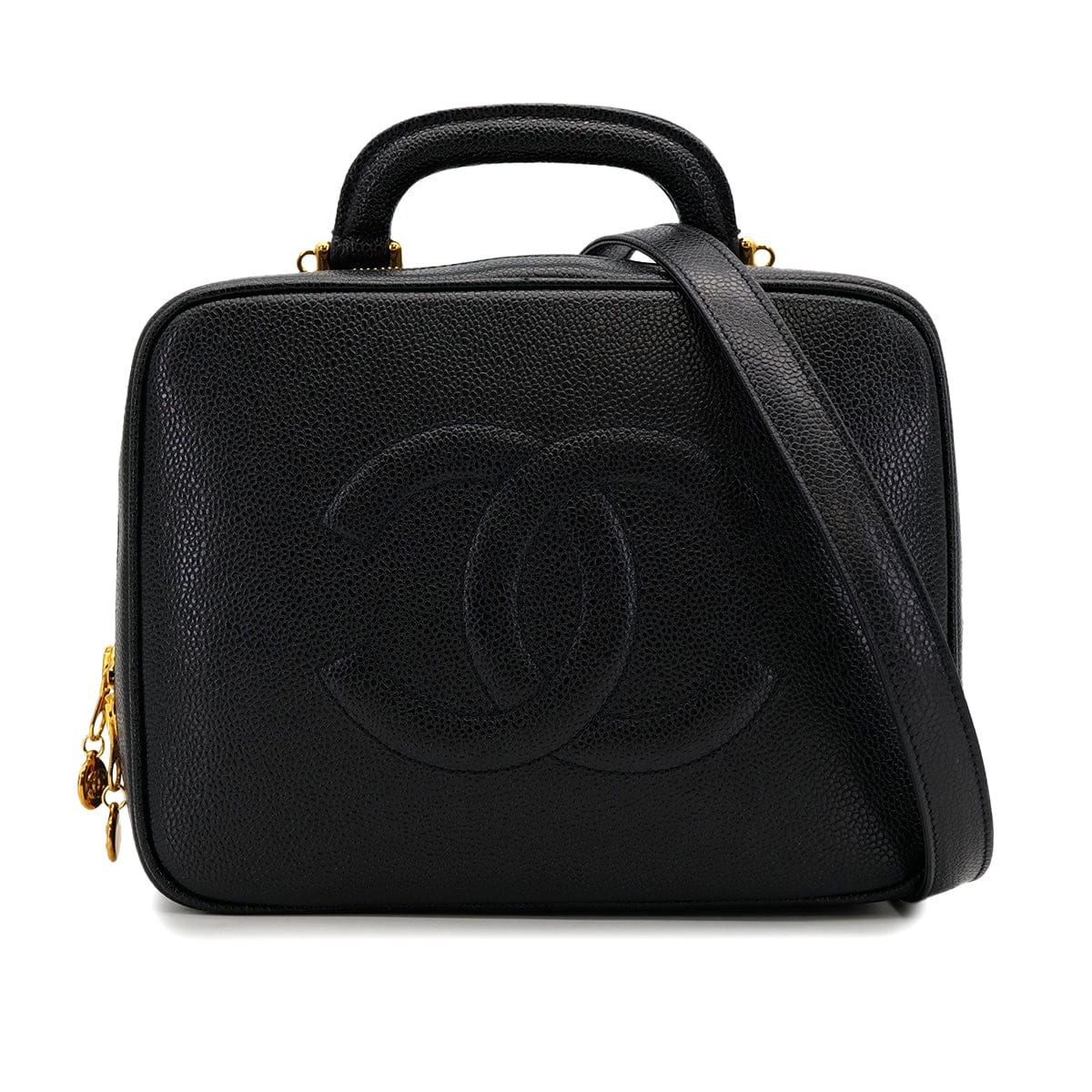Luxury Promise Japan VINTAGE CHANEL BIG COCO VANITY HAND SHOULDER BAG BLACK CAVIAR SKIN GOLD HARDWARE 90315875